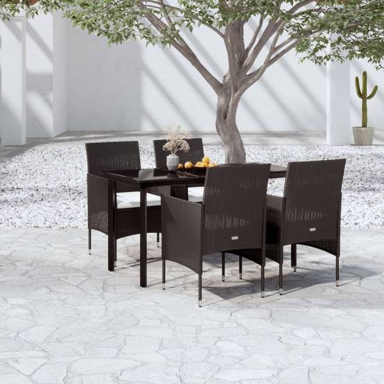 Table et Chaises de Jardin 4 Pers Résine Tressée Acier Extérieur Noir 5 pcs – ComfortXL Outdoor Living - Image 1