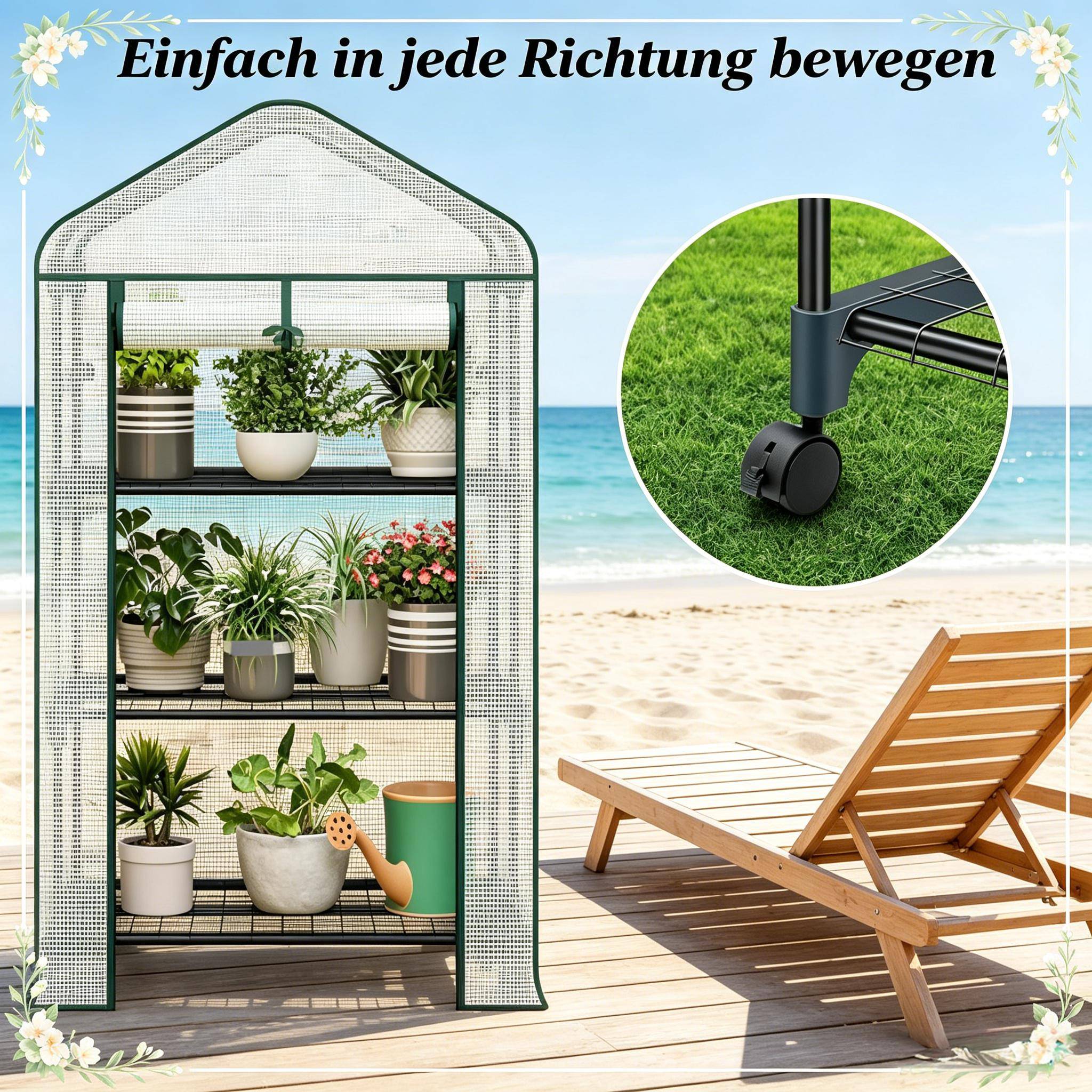 Serre de Balcon Acier et PE pour Semis 3 Étagères à Roulettes 70x50x130cm Blanc - ComfortXL Outdoor Living - Image 4