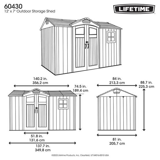 Lifetime - Abri de jardin résine 7.58m2 (3.56x2.13m) side entry LIFETIME #60430U - Image 8