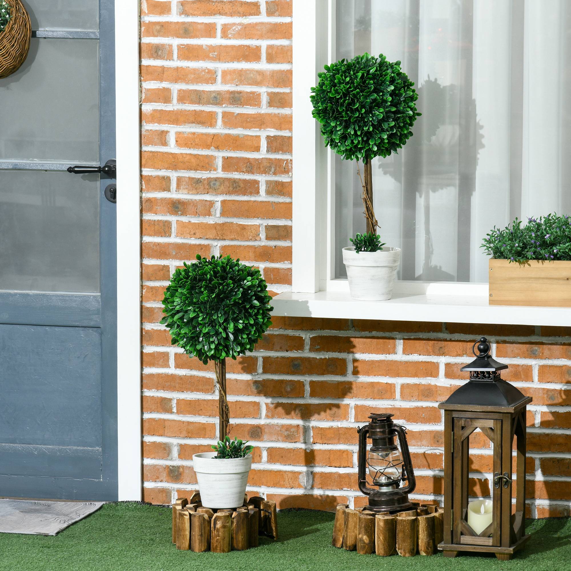 Sans Marque - Ensemble 2 arbustes buis artificiels mousse artificielle pot 28x28x60 cm vert - Image 4