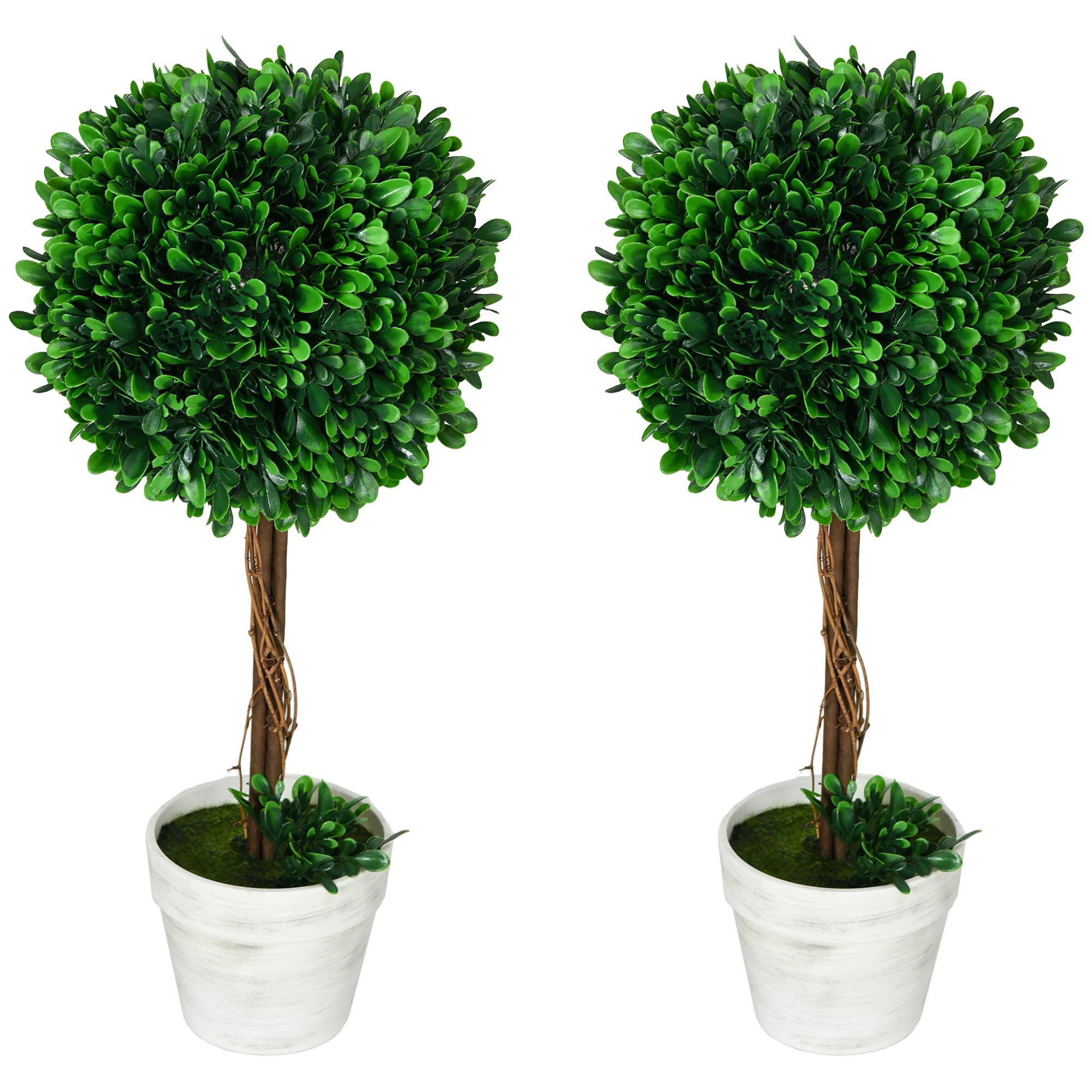 Sans Marque - Ensemble 2 arbustes buis artificiels mousse artificielle pot 28x28x60 cm vert - Image 2