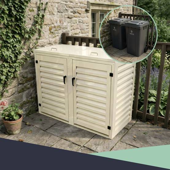 Cache Poubelle Extérieur Double en Aluminium thermolaqué - Abri pour 2 conteneurs 240 Litres – Crème RAL 1015 - Image 8