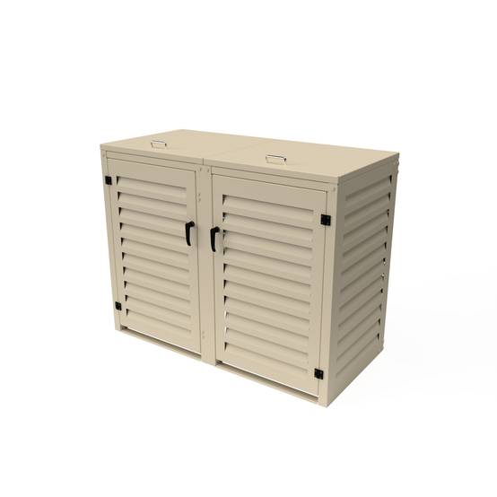 Cache Poubelle Extérieur Double en Aluminium thermolaqué - Abri pour 2 conteneurs 240 Litres – Crème RAL 1015 - Image 1