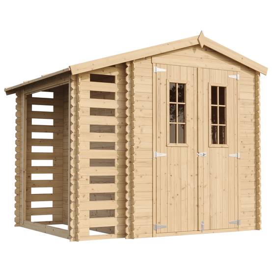 Timbela - Abri de jardin en bois et range bûches extérieur I206xL272xH218 cm/ 3,53+0,97 m² avec sol traité - 19 mm d’épaisseur - Timbela M386C+M386G - Image 2