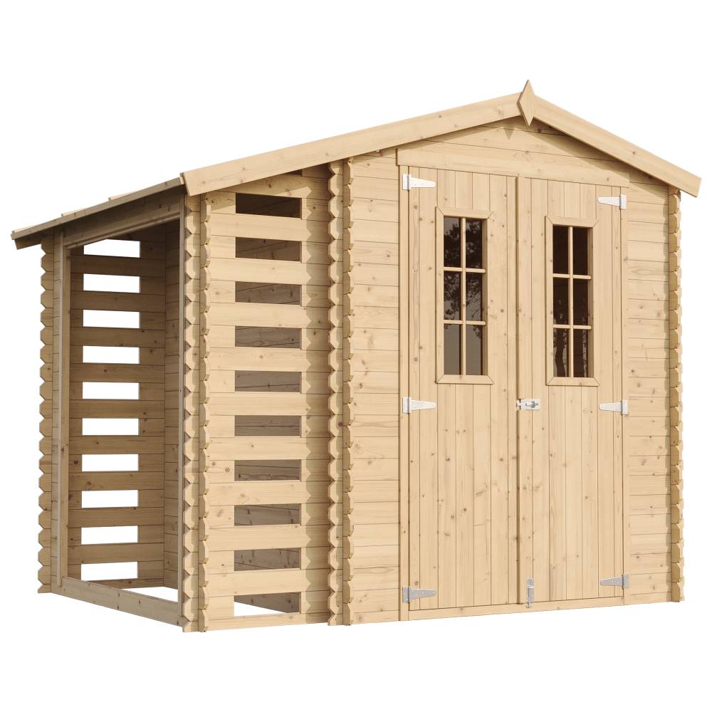 Timbela - Abri de jardin en bois et range bûches extérieur I206xL272xH218 cm/ 3,53+0,97 m² avec sol traité - 19 mm d’épaisseur - Timbela M386C+M386G - Image 2