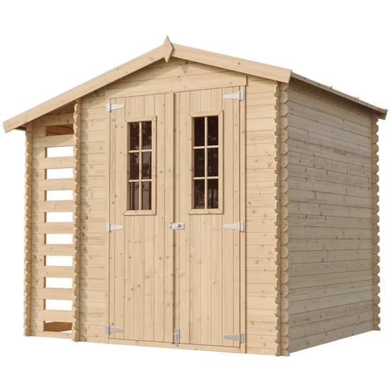 Timbela - Abri de jardin en bois et range bûches extérieur I206xL272xH218 cm/ 3,53+0,97 m² avec sol traité - 19 mm d’épaisseur - Timbela M386C+M386G - Image 4
