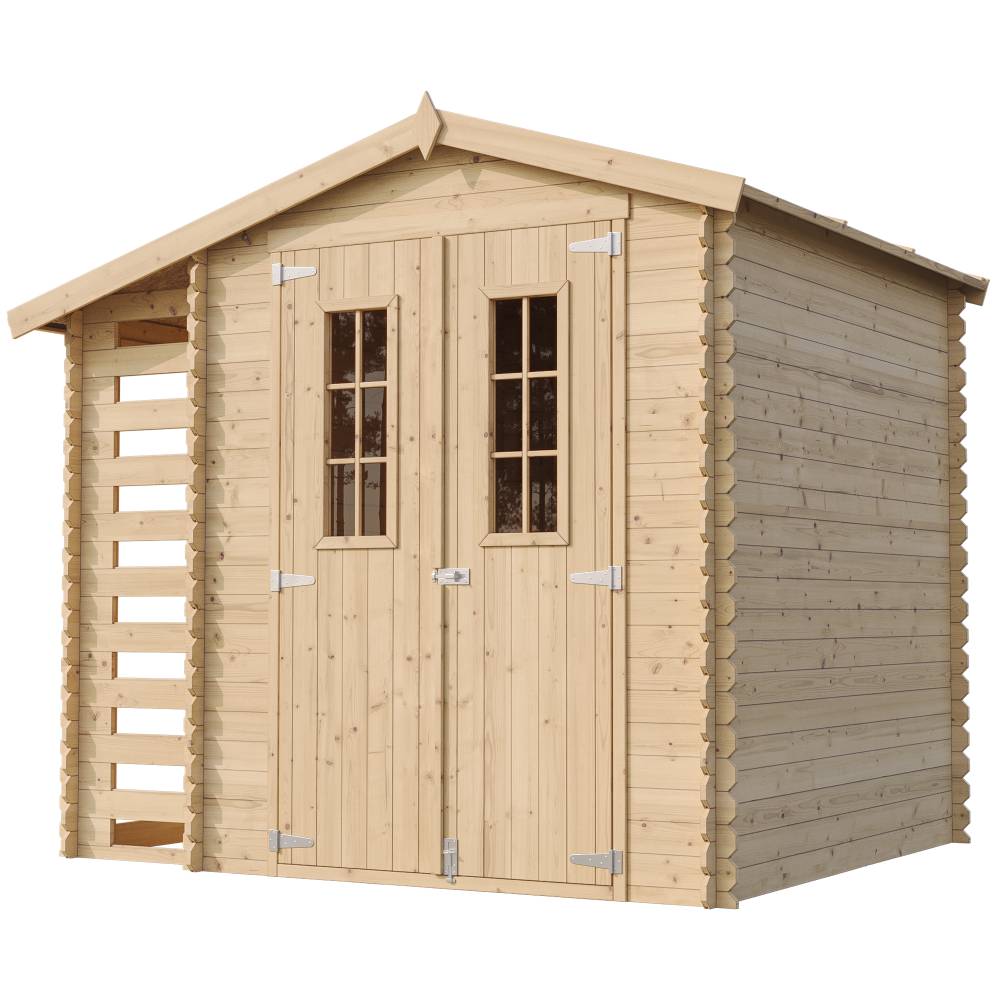 Timbela - Abri de jardin en bois et range bûches extérieur I206xL272xH218 cm/ 3,53+0,97 m² avec sol traité - 19 mm d’épaisseur - Timbela M386C+M386G - Image 4
