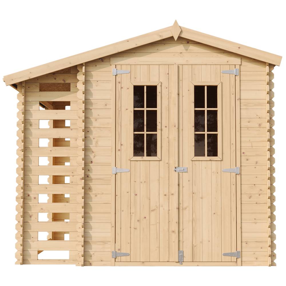 Timbela - Abri de jardin en bois et range bûches extérieur I206xL272xH218 cm/ 3,53+0,97 m² avec sol traité - 19 mm d’épaisseur - Timbela M386C+M386G - Image 3