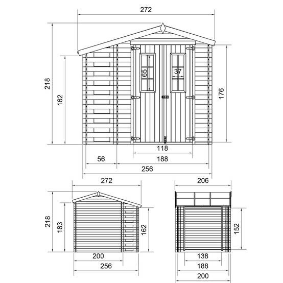 Timbela - Abri de jardin en bois et range bûches extérieur I206xL272xH218 cm/ 3,53+0,97 m² avec sol traité - 19 mm d’épaisseur - Timbela M386C+M386G - Image 5