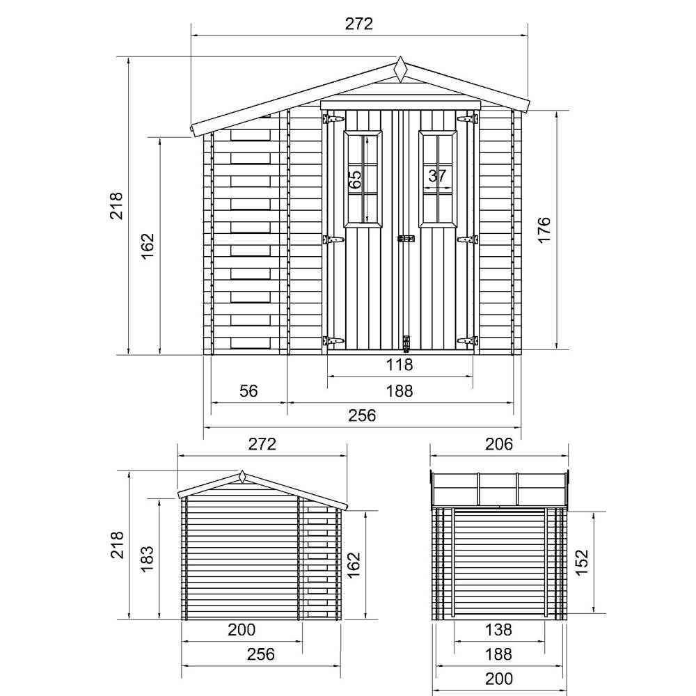 Timbela - Abri de jardin en bois et range bûches extérieur I206xL272xH218 cm/ 3,53+0,97 m² avec sol traité - 19 mm d’épaisseur - Timbela M386C+M386G - Image 5