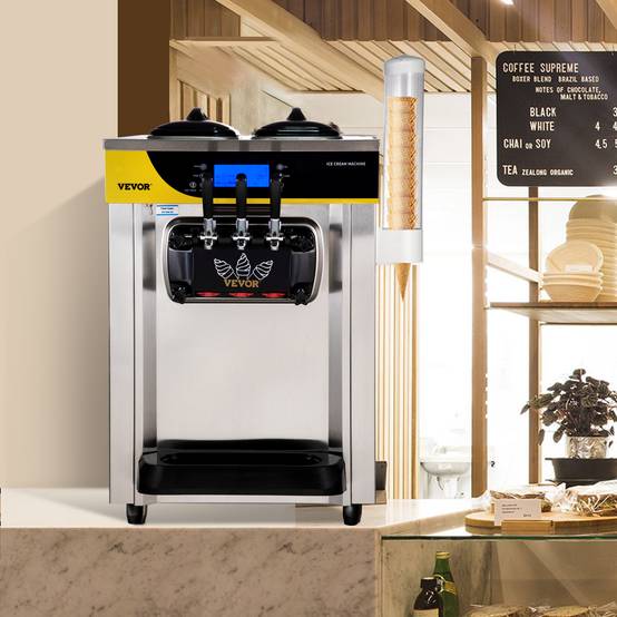VEVOR Machine à crème glacée 22-30 L/h, trémie 2x6L, pré-refroidissement, 3 saveurs, nettoyage 1 clic. - Image 8