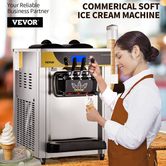 VEVOR Machine à crème glacée 22-30 L/h, trémie 2x6L, pré-refroidissement, 3 saveurs, nettoyage 1 clic. - Image 2