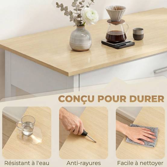 Desserte de cuisine à roulettes, îlot central cuisine avec plan de travail, tiroir, étagères, porte-serviettes, blanc - Image 10