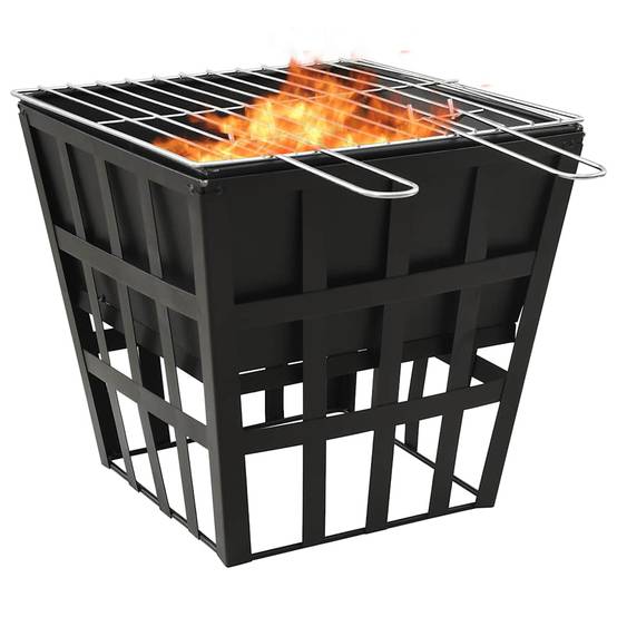 Brasero Barbecue 2-en-1 Acier pour Jardin Foyer Extérieur Compact avec Grille 34x34x48 cm - ComfortXL Outdoor Living - Image 1