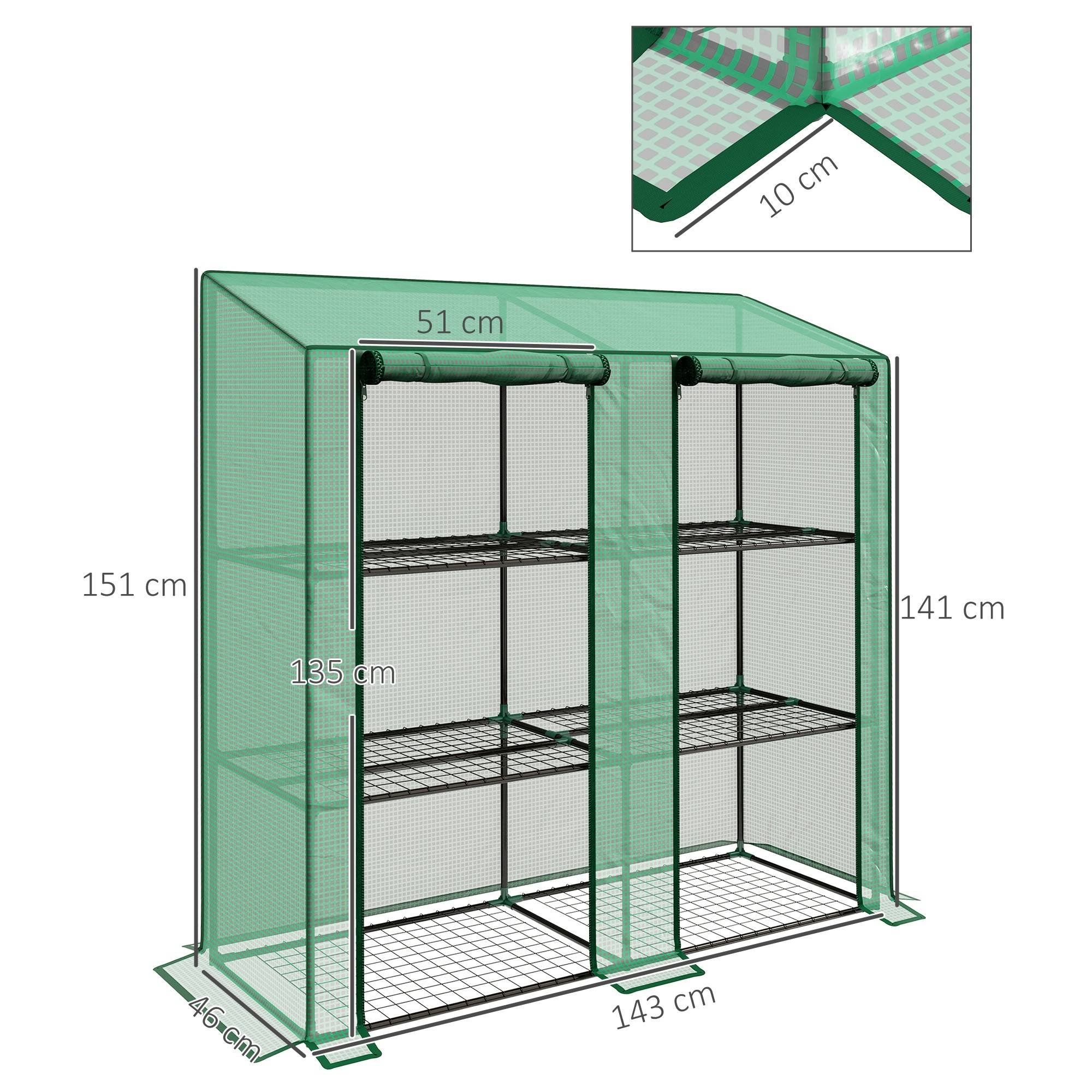 Serre de balcon acier PE 3 étages pour plantes avec housse renforcée 143x46x151cm vert - ComfortXL Outdoor Living - Image 5
