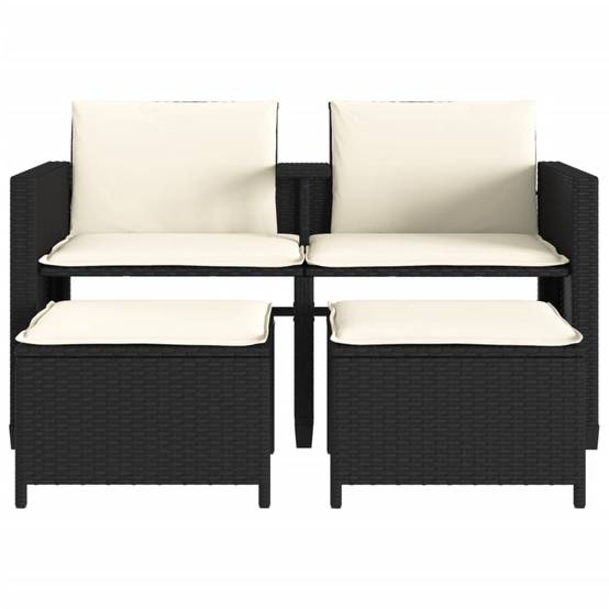 Lot de 4 tabourets effet rotin bois et noir Rosano Lot de 4 tabourets effet rotin bois et noir Rosano