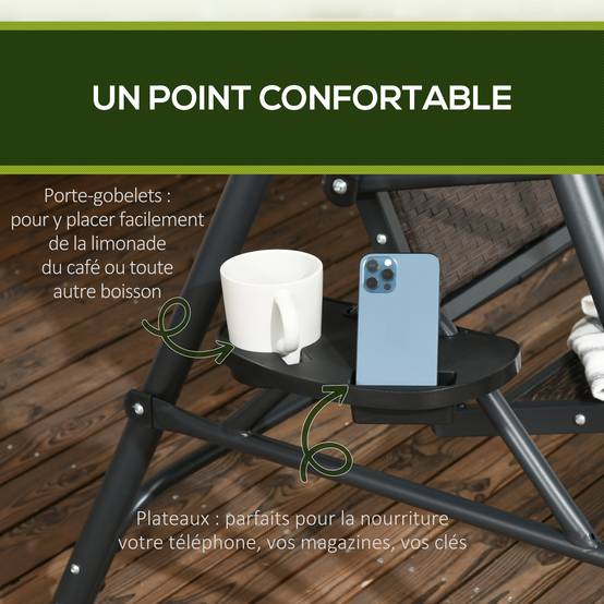 Balancelle 3 places acier jardin extérieur toit inclinable plateaux 204x112x150cm gris foncé - ComfortXL Outdoor Living - Image 9