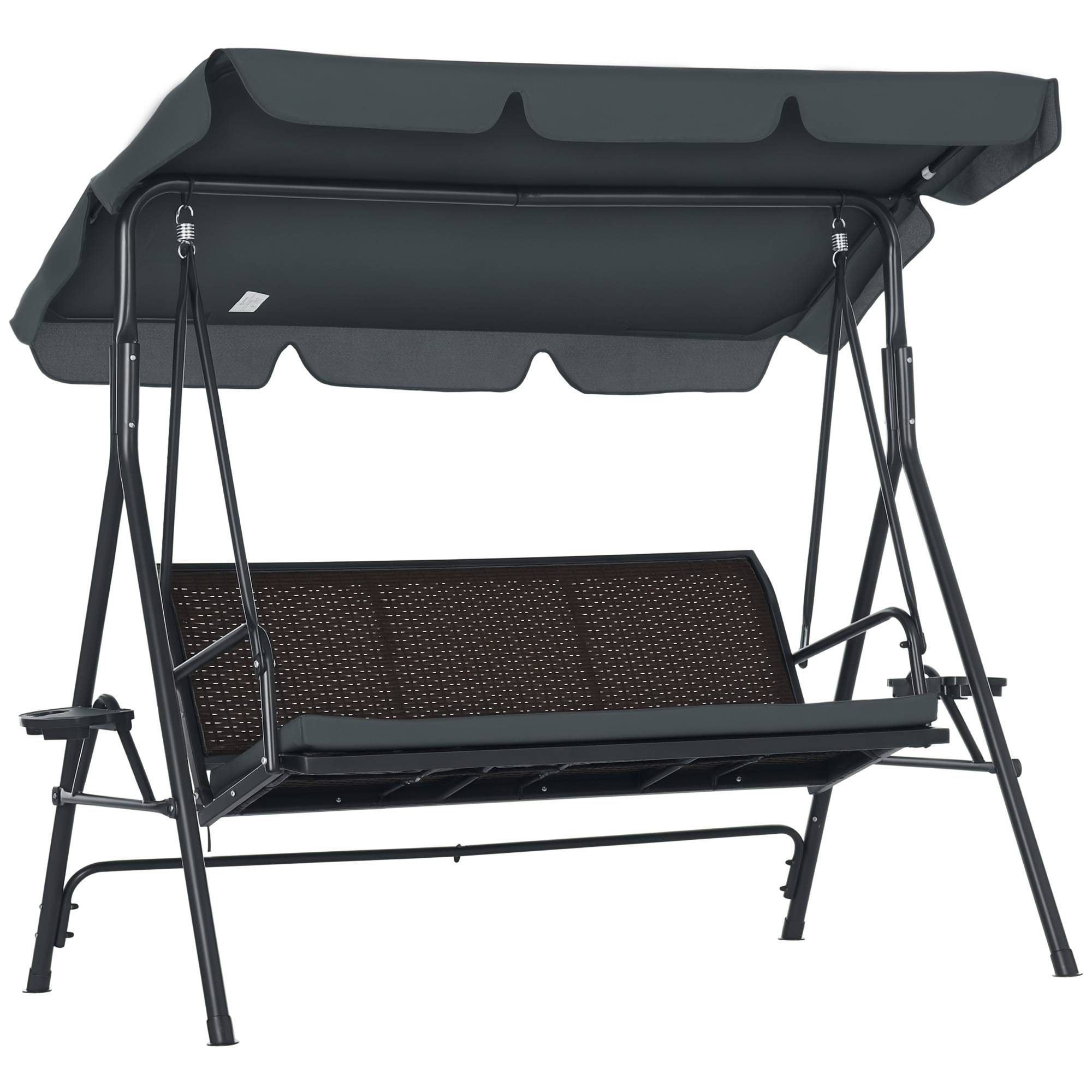 Balancelle 3 places acier jardin extérieur toit inclinable plateaux 204x112x150cm gris foncé - ComfortXL Outdoor Living - Image 1