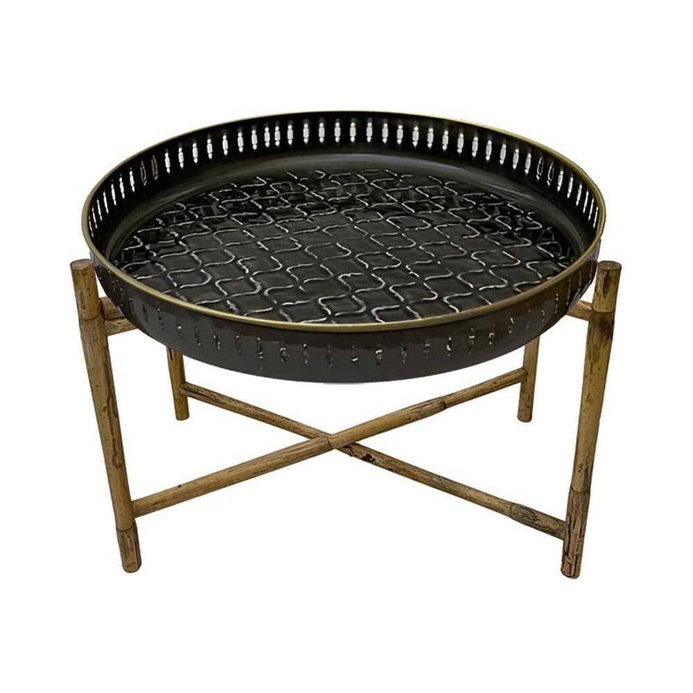 Bazardeluxe - Plateau en métal avec trépied en bambou Jali 60 cm - Imagen 2