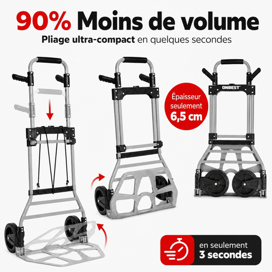 Diable pliable Chariot de transport charge max.150kg pliable grande capacité de charge - Image 5