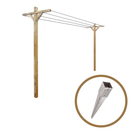 Kit étendoir à linge extérieur bois Séville + 2 supports à enfoncer - Cémonjardin - Image 1