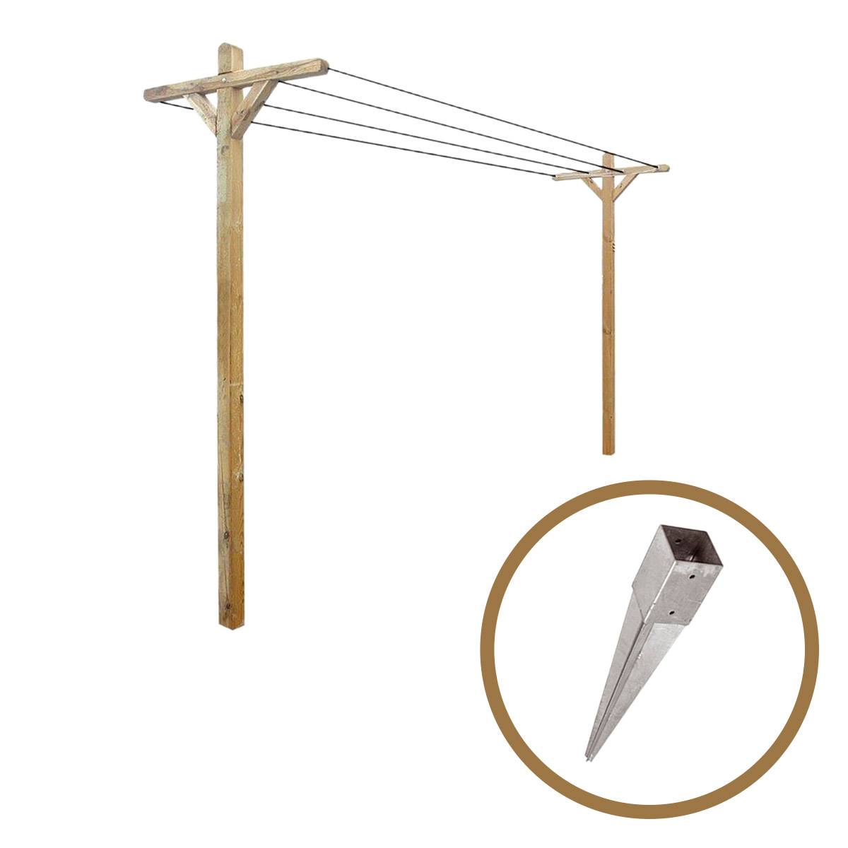 Kit étendoir à linge extérieur bois Séville + 2 supports à enfoncer - Cémonjardin - Image 1