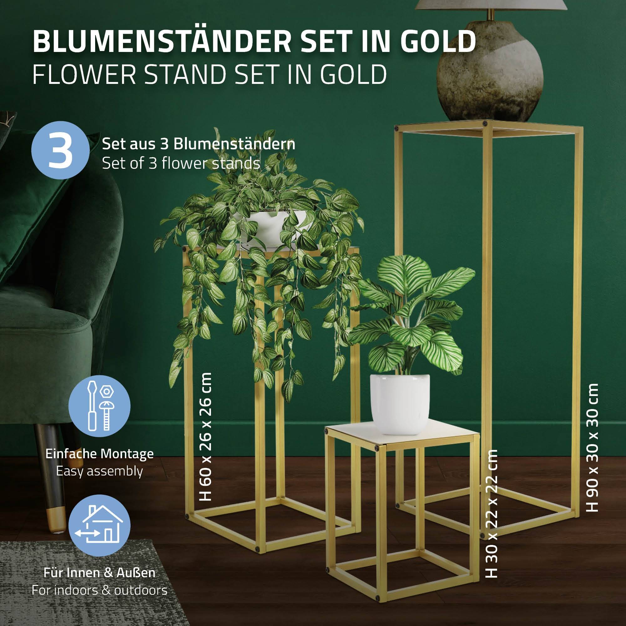 Lot de 3 support de fleurs moderne pot à plantes en métal doré tabouret à fleurs - Image 2
