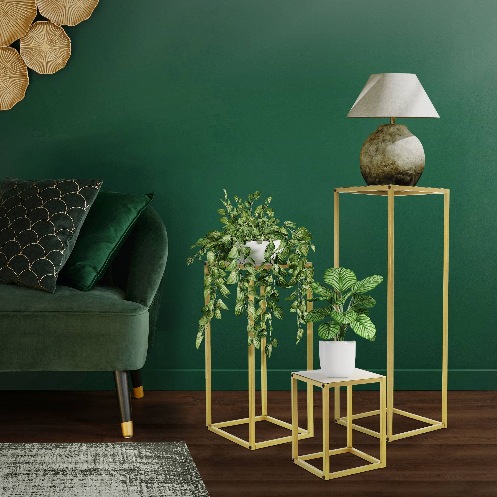 Lot de 3 support de fleurs moderne pot à plantes en métal doré tabouret à fleurs - Image 6