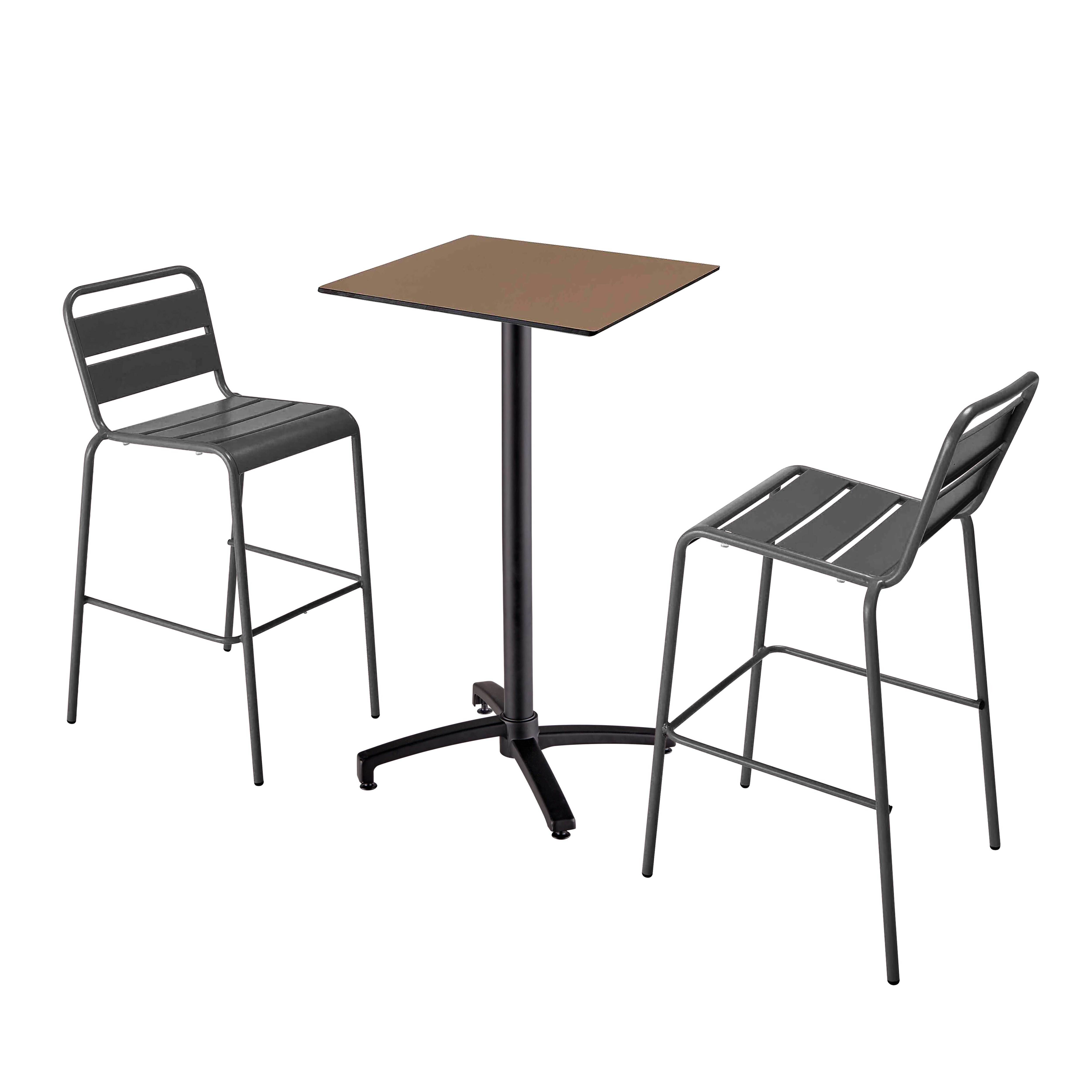Oviala - Ensemble table haute stratifié taupe et 2 chaises hautes gris - Oviala - Imagen 1