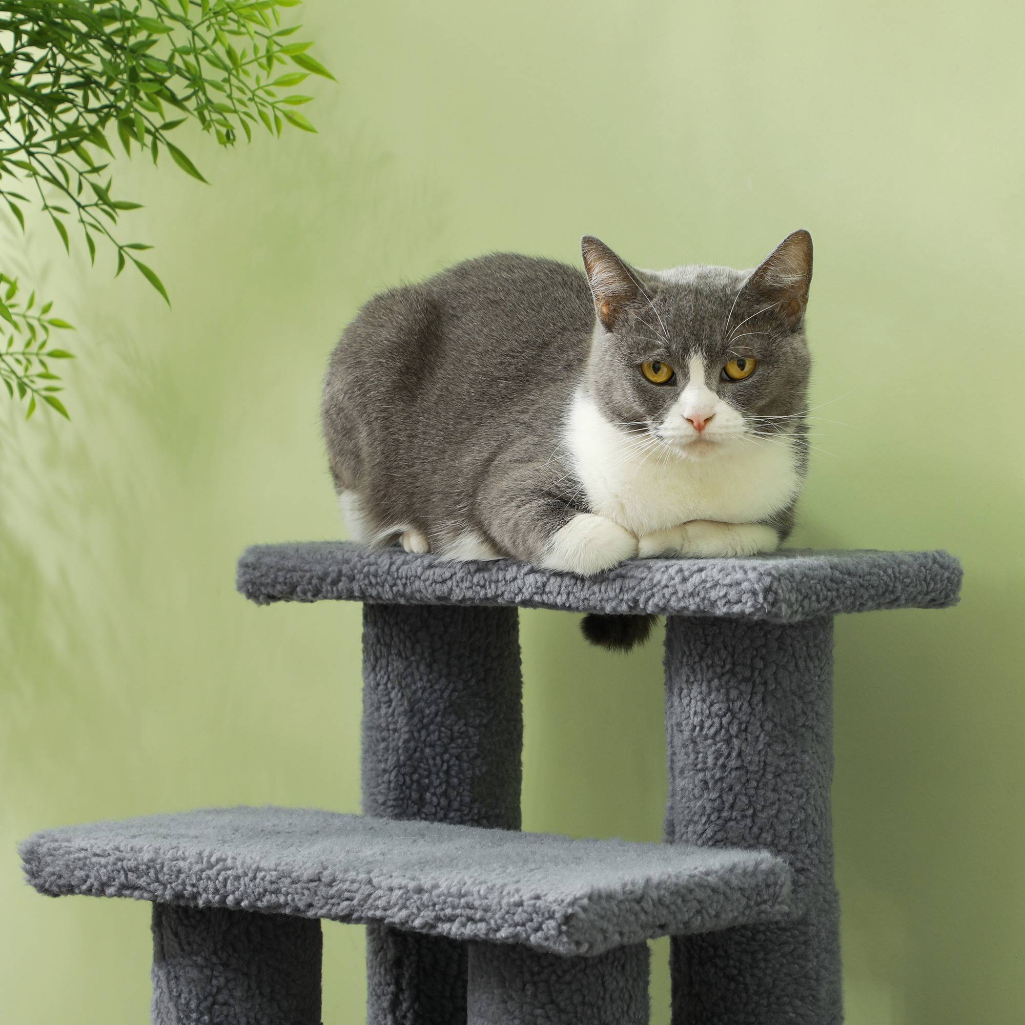 Escalier chat 4 marches, escalier chien, animaux, peluche, 61x41x60cm, gris - Image 10