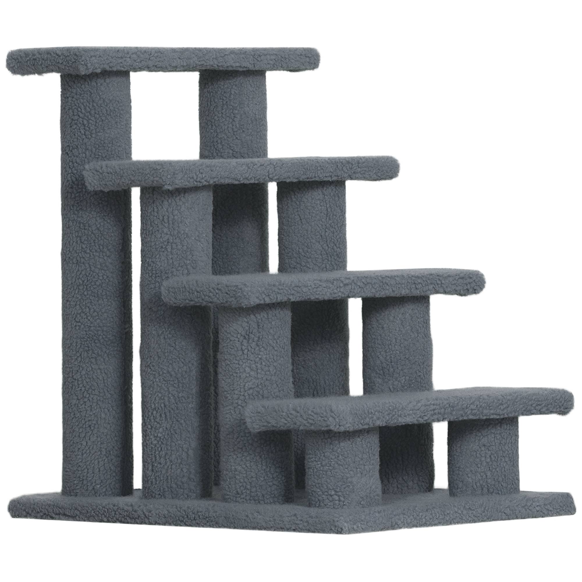 Escalier chat 4 marches, escalier chien, animaux, peluche, 61x41x60cm, gris - Image 2