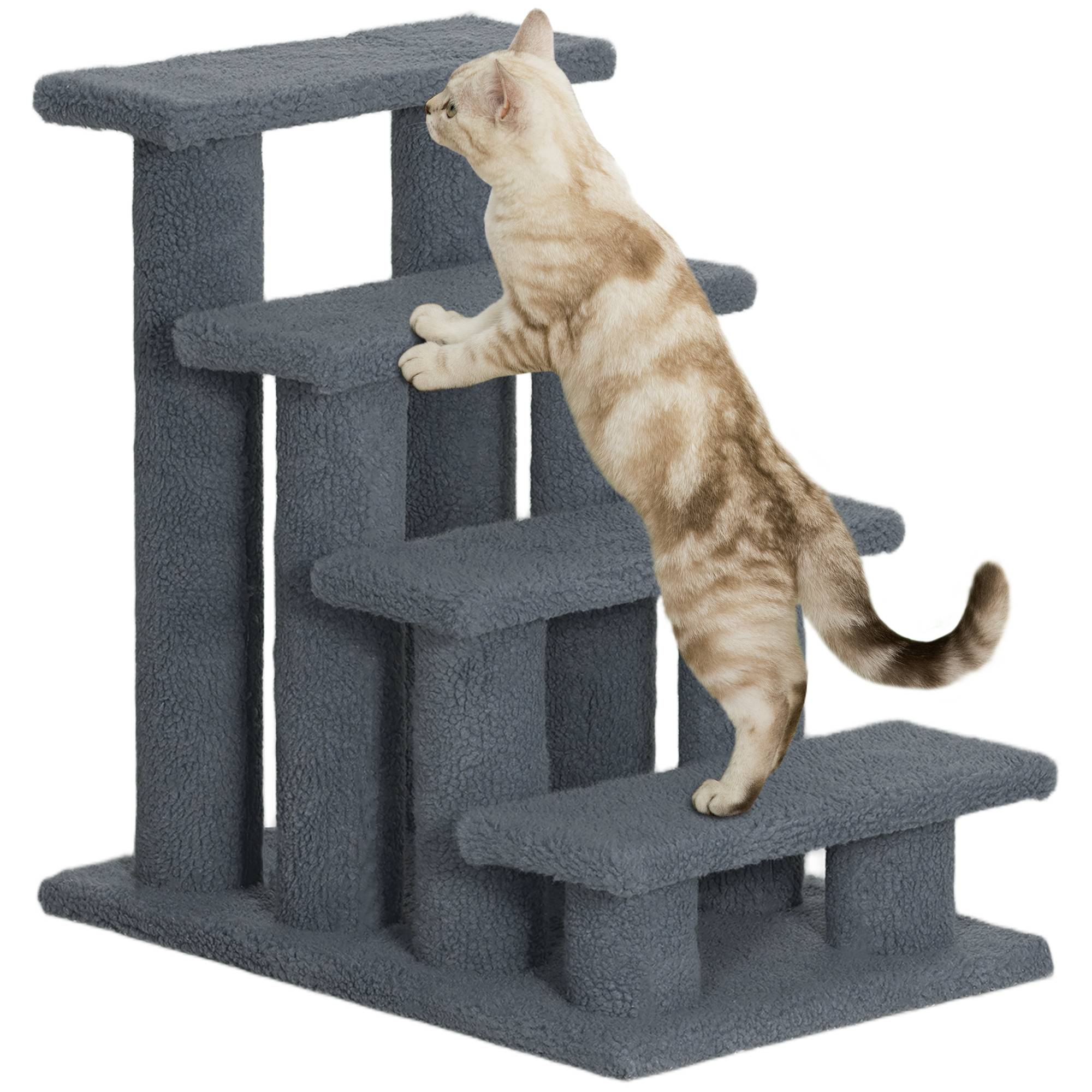 Escalier chat 4 marches, escalier chien, animaux, peluche, 61x41x60cm, gris - Image 1