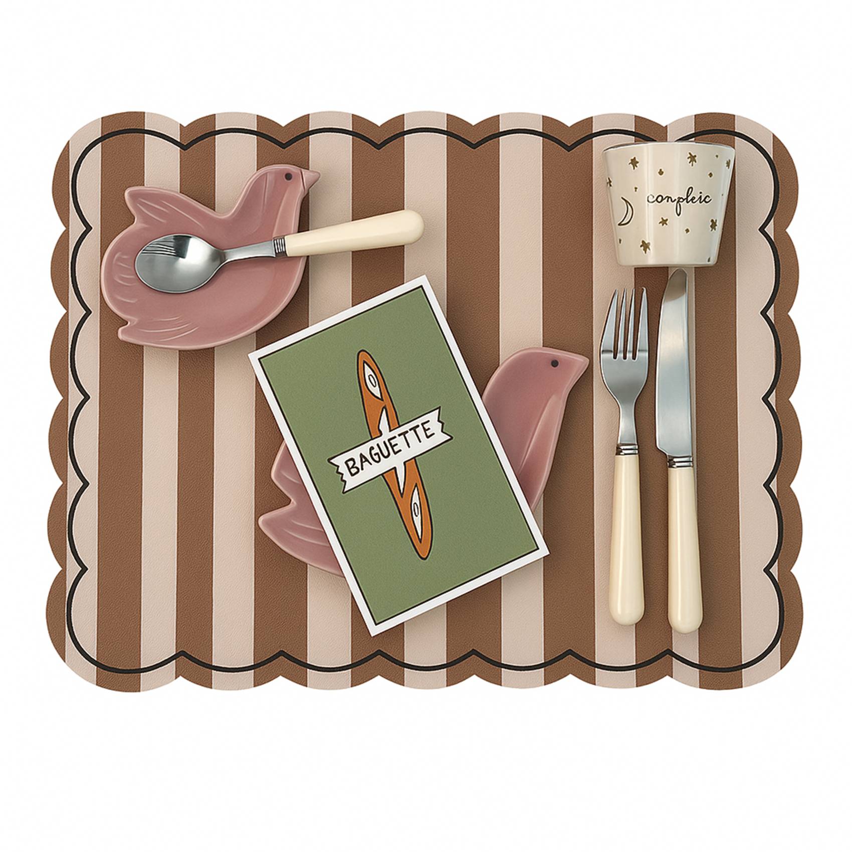 Opjet - Set de table rectangulaire à rayures avec bords ondulés - OPJET - Polyester - Marron Clair - Image 3