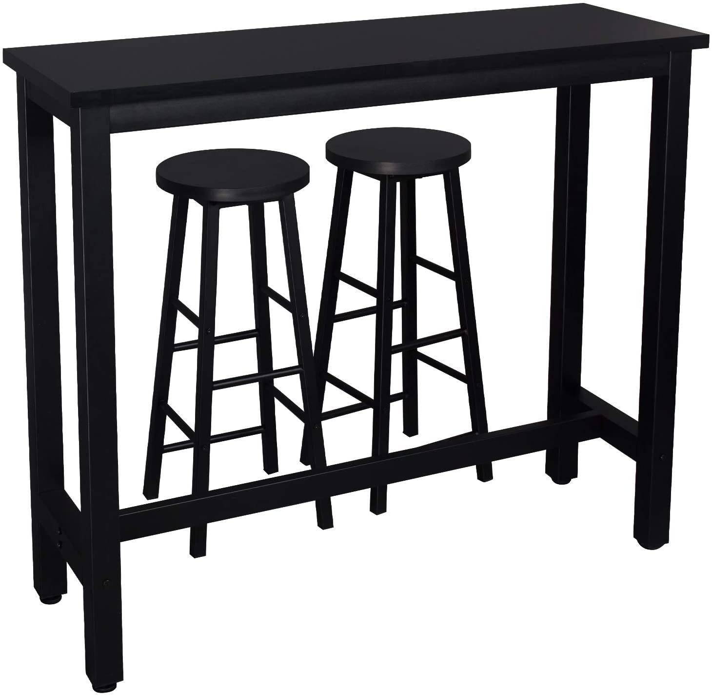 Helloshop26 - 1x table de bar + 2 x ensemble de tabourets de bar structure en métal MDF noir - Imagen 1