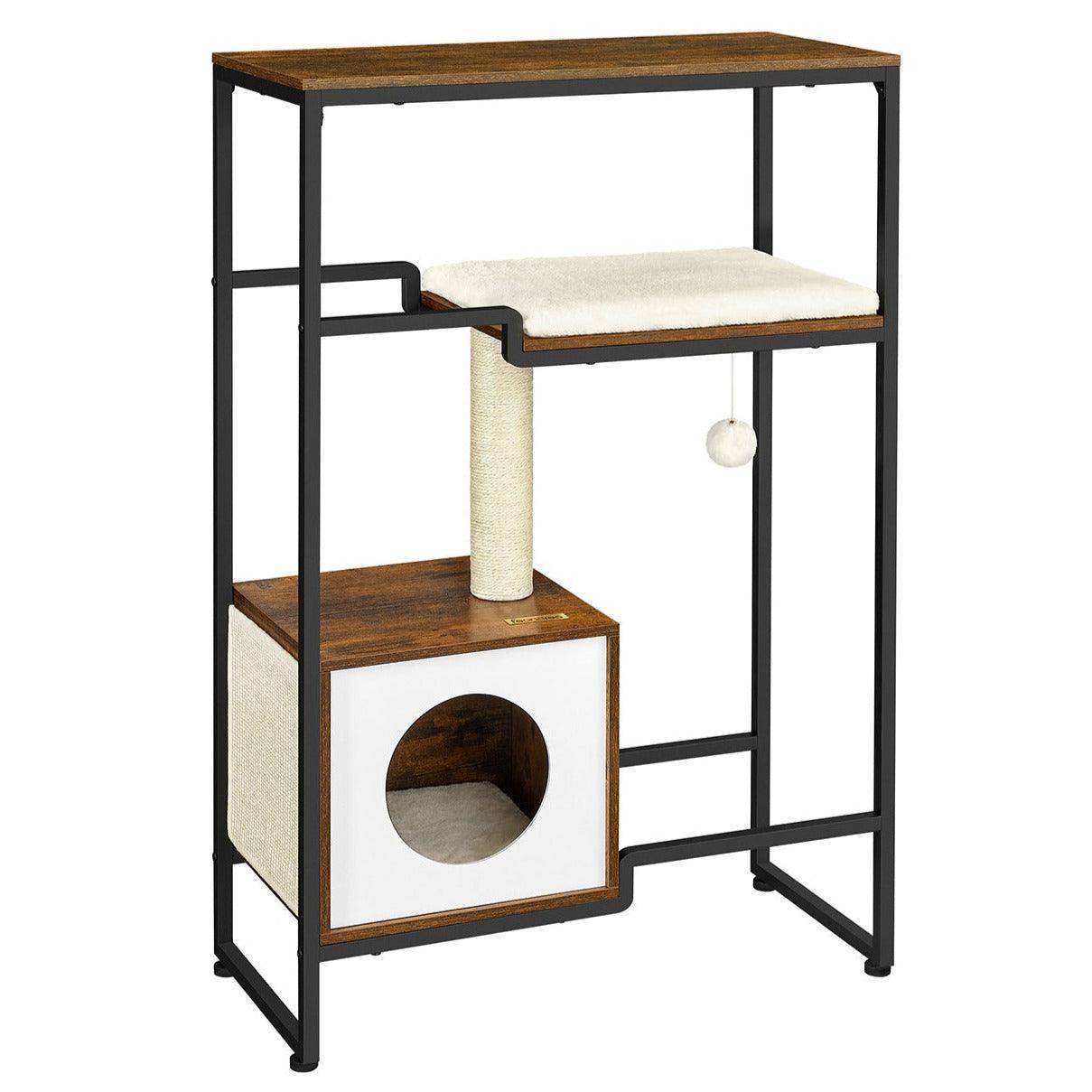 Helloshop26 - Arbre à chat maison niche gain de place 114 cm marron rustique - Imagen 1