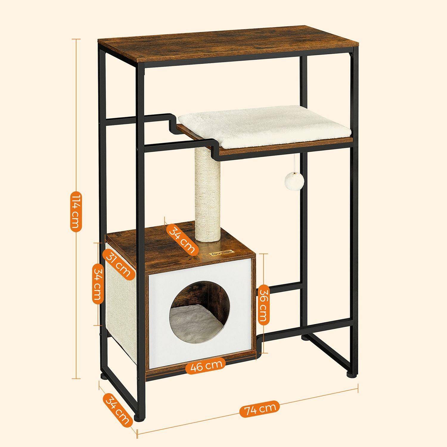 Helloshop26 - Arbre à chat maison niche gain de place 114 cm marron rustique - Imagen 2
