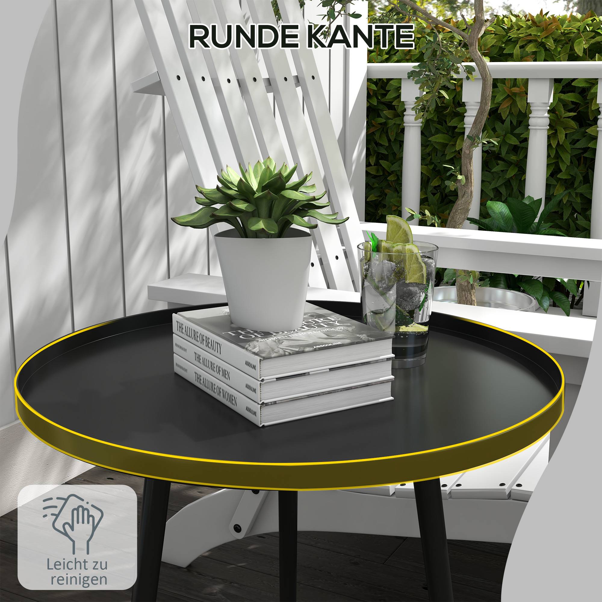 Table d'appoint d'extérieur, table de jardin, table de terrasse ronde, acier, Ø 40 x H 50 cm, noire - Image 6