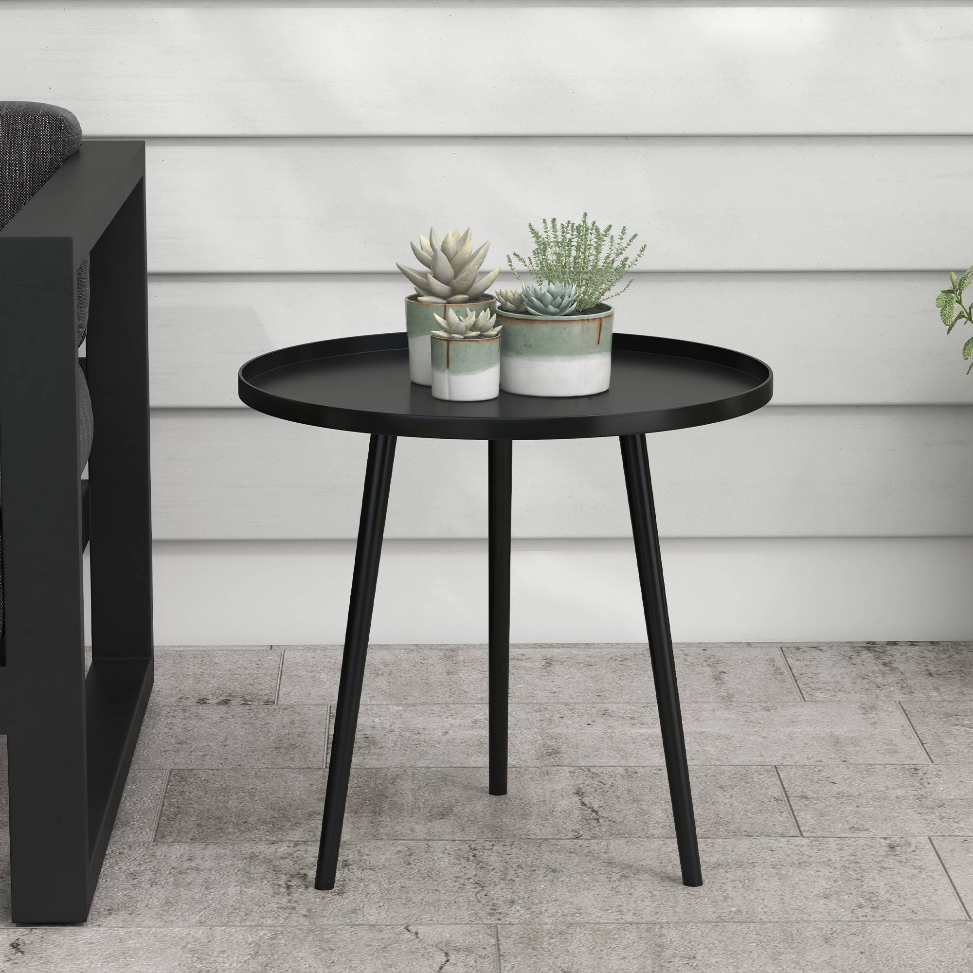 Table d'appoint d'extérieur, table de jardin, table de terrasse ronde, acier, Ø 40 x H 50 cm, noire - Image 2