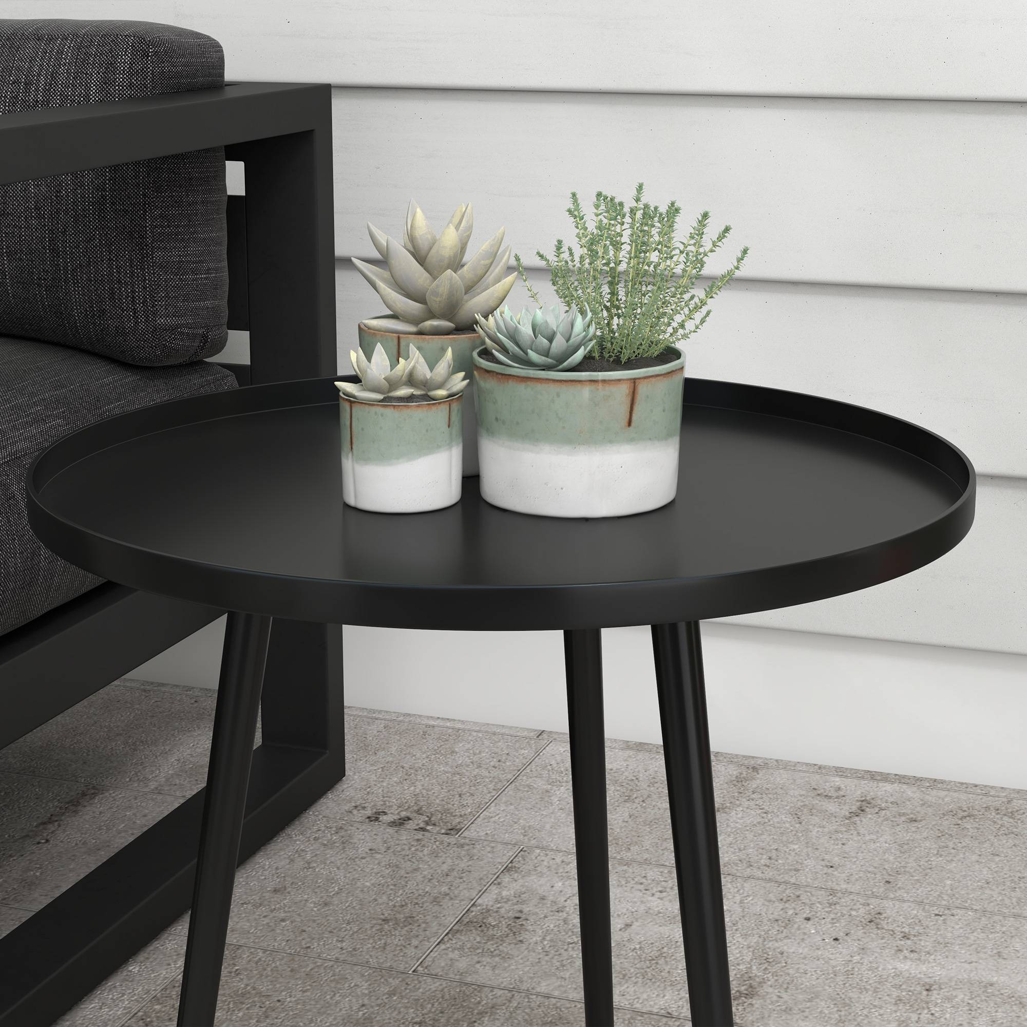 Table d'appoint d'extérieur, table de jardin, table de terrasse ronde, acier, Ø 40 x H 50 cm, noire - Image 7