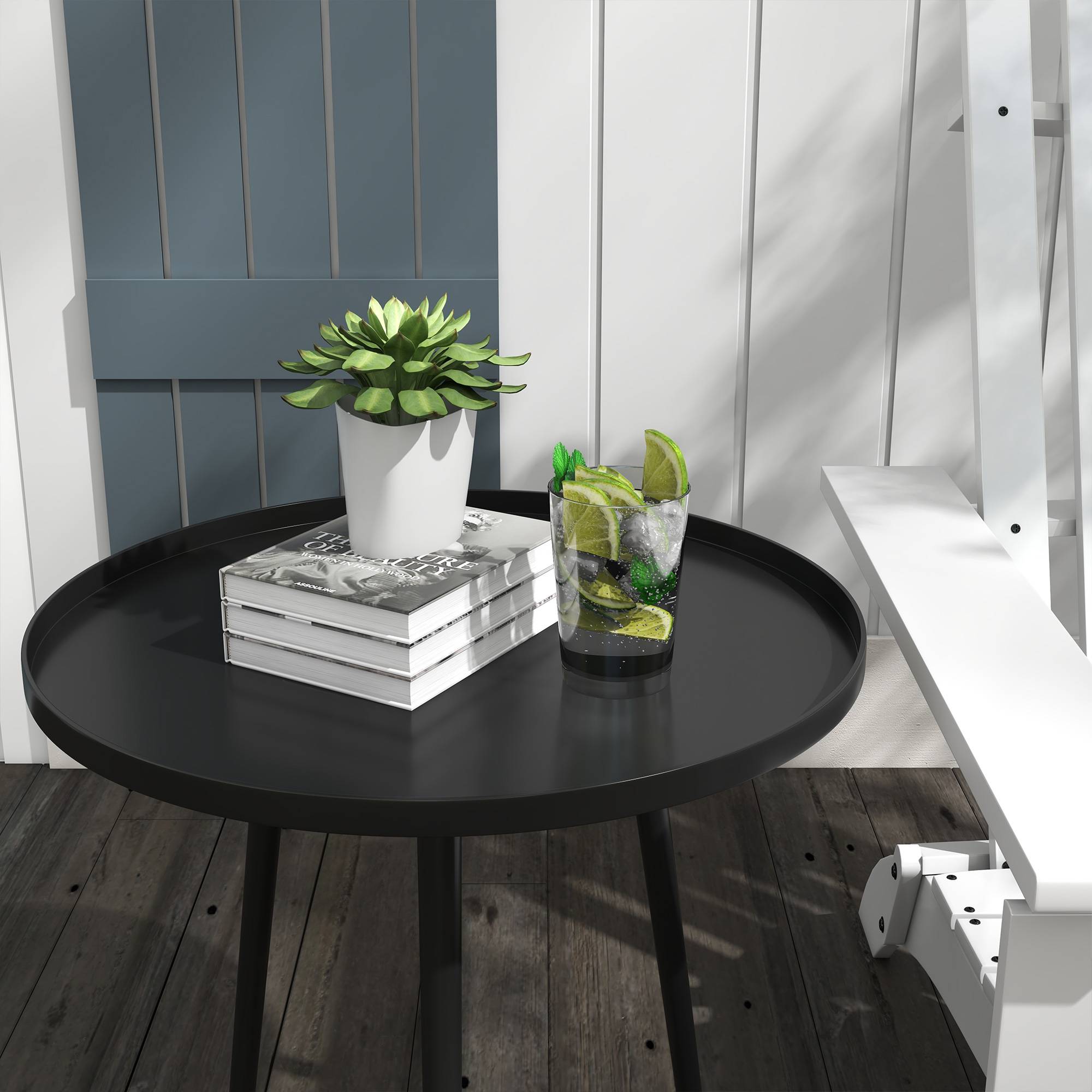 Table d'appoint d'extérieur, table de jardin, table de terrasse ronde, acier, Ø 40 x H 50 cm, noire - Image 8