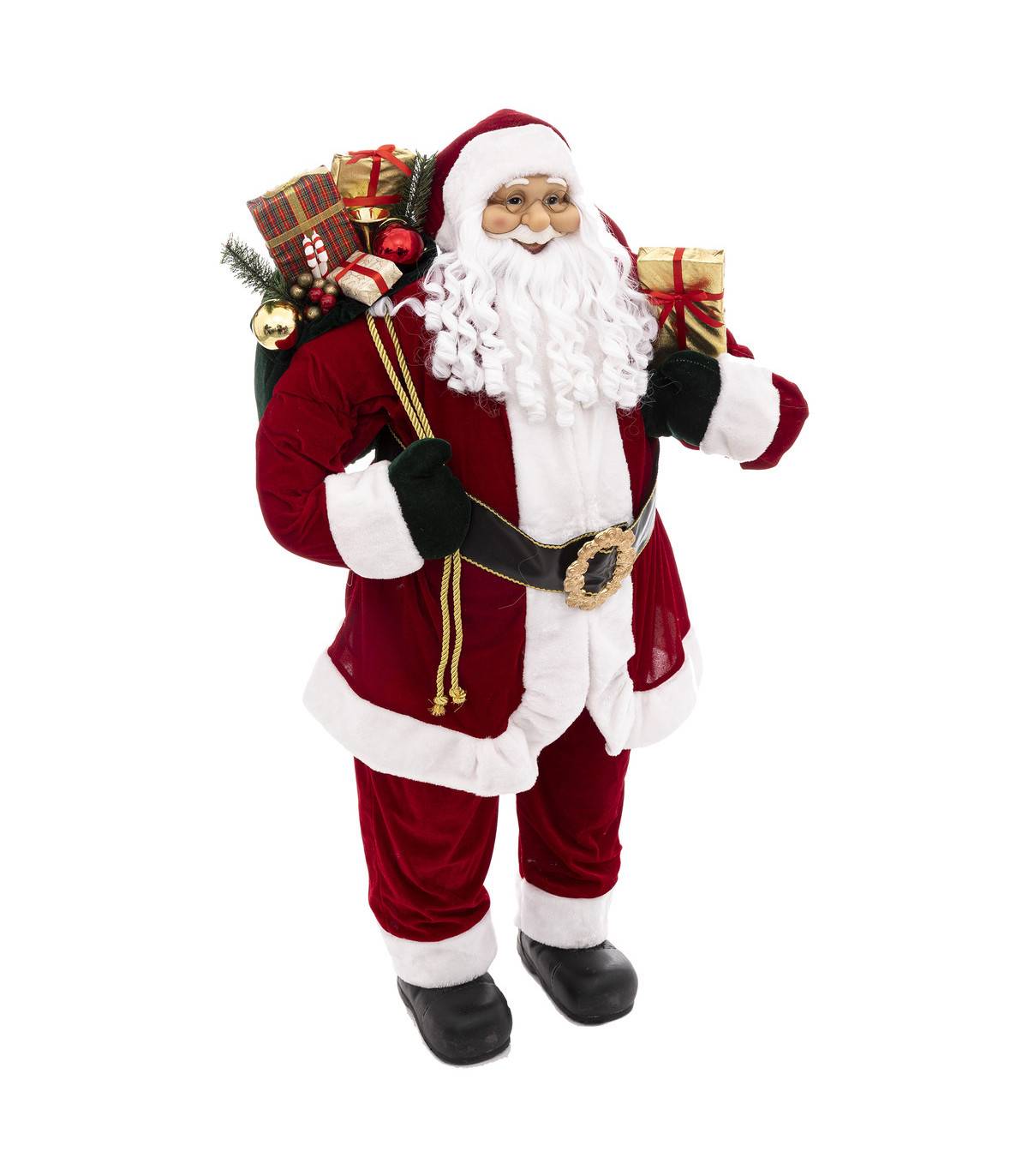 Grand Père Noël traditionnel en velours rouge et fourrure blanche H 120 cm - Image 1