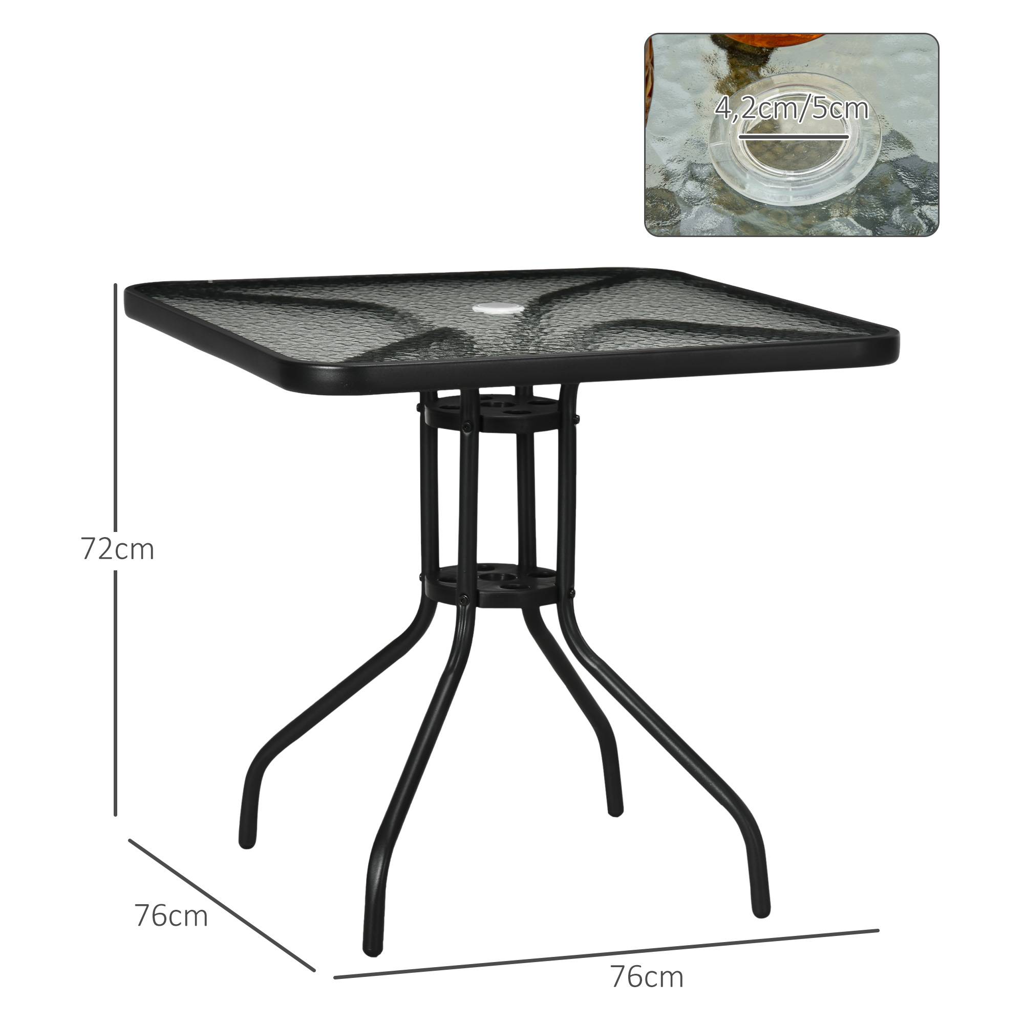 Table de jardin carrée métal verre terrasse trou pour parasol 76x76cm noir - ComfortXL Outdoor Living - Image 5