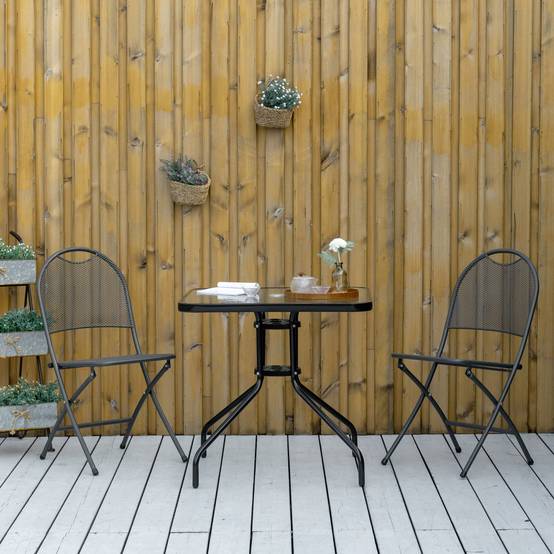 Table de jardin carrée métal verre terrasse trou pour parasol 76x76cm noir - ComfortXL Outdoor Living - Image 4
