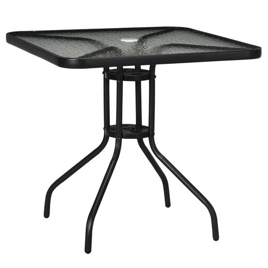 Table de jardin carrée métal verre terrasse trou pour parasol 76x76cm noir - ComfortXL Outdoor Living - Image 2