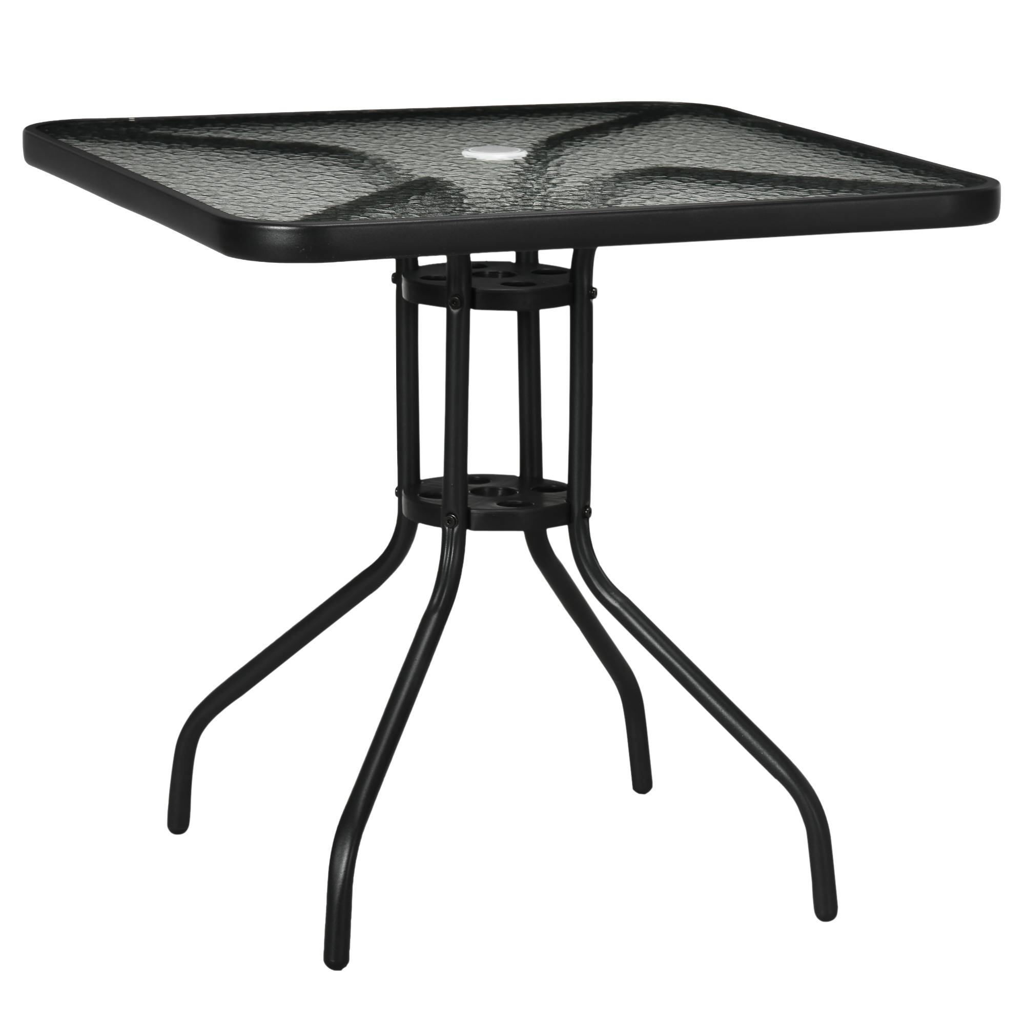 Table de jardin carrée métal verre terrasse trou pour parasol 76x76cm noir - ComfortXL Outdoor Living - Image 2