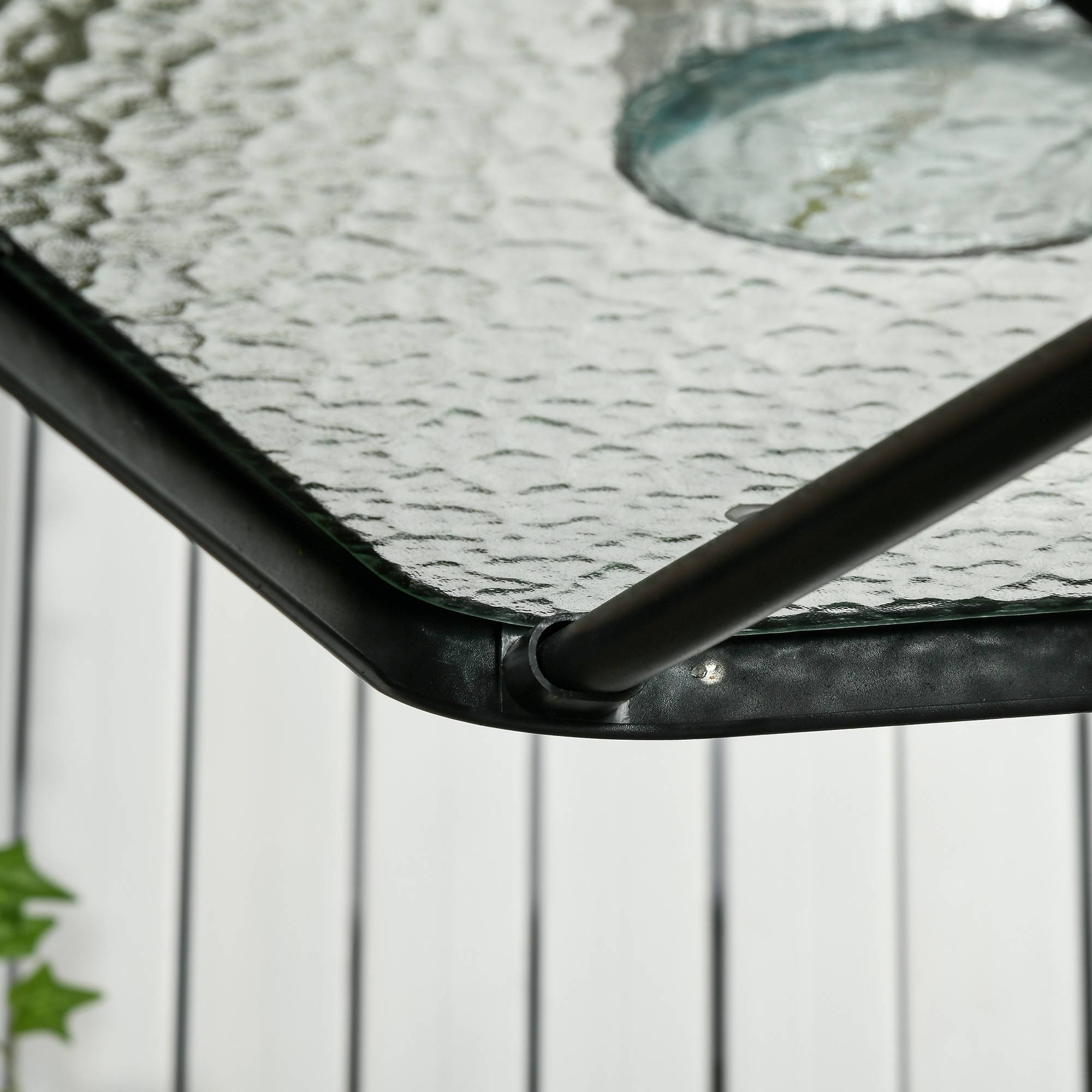 Table de jardin carrée métal verre terrasse trou pour parasol 76x76cm noir - ComfortXL Outdoor Living - Image 10