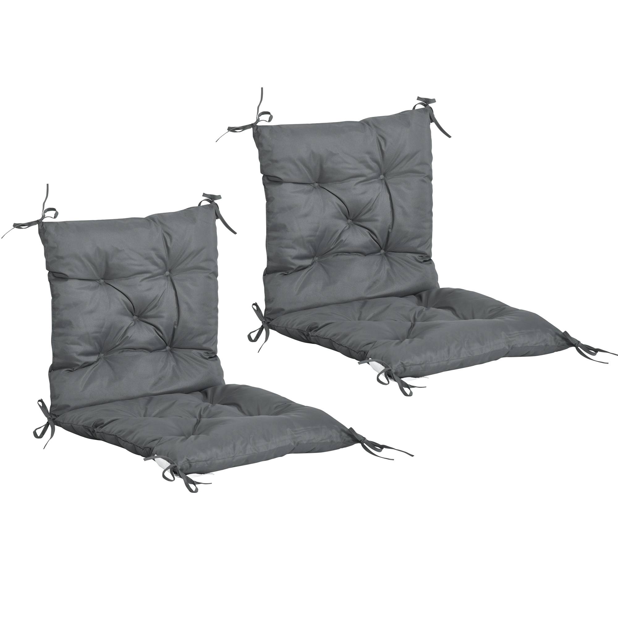Lot de 2 coussins de chaise d'extérieur en polyester et coton avec attaches, 50 x 98 x 8 cm, gris