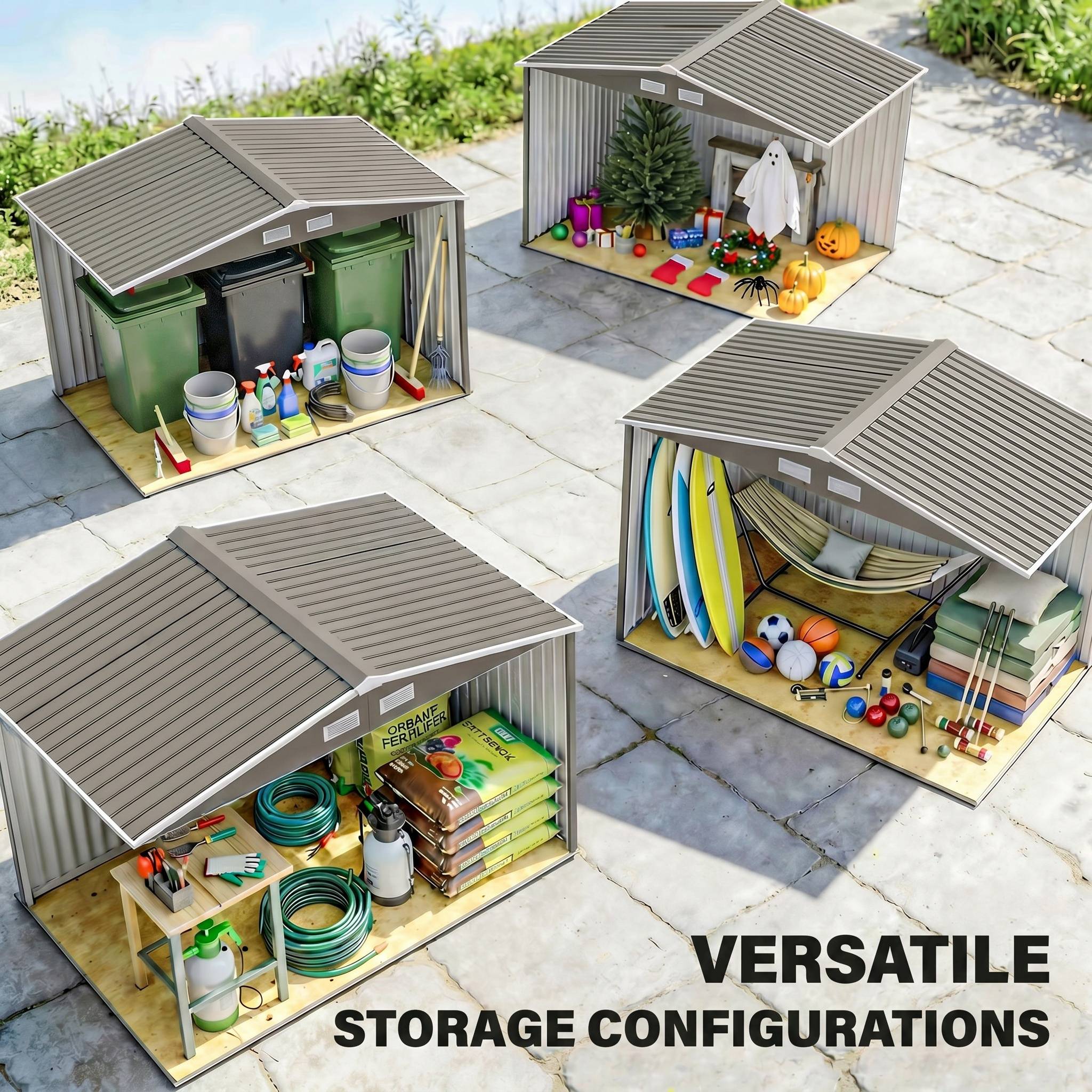 Abri de jardin avec portes coulissantes, 2,77 x 1,95 x 1,92 cm, métal, gris - Image 9