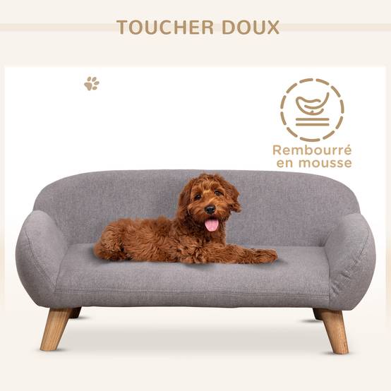 Canapé pour chien canapé pour animal de compagnie style scandinave pieds effilés en bois revêtement tissu 72 x 44 x 31 cm - gris - Image 8