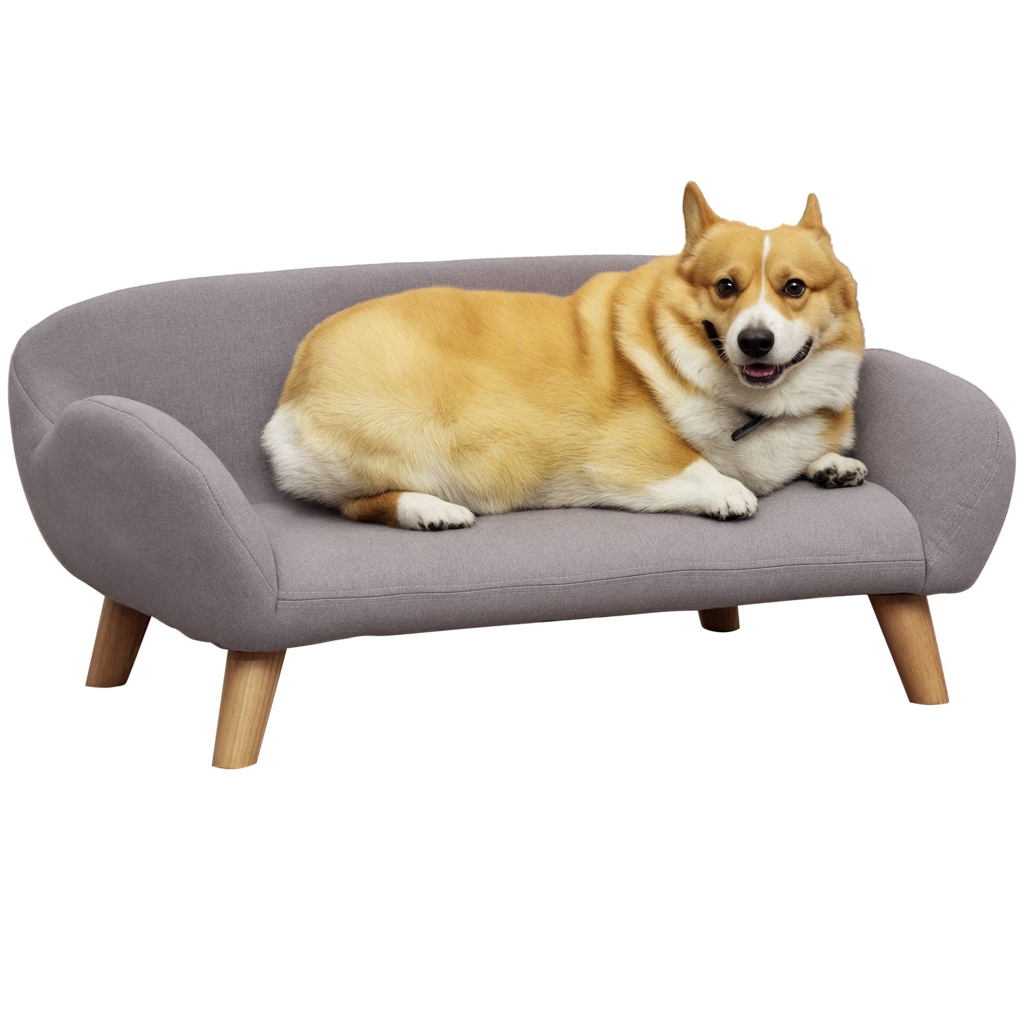 Canapé pour chien canapé pour animal de compagnie style scandinave pieds effilés en bois revêtement tissu 72 x 44 x 31 cm - gris - Image 1